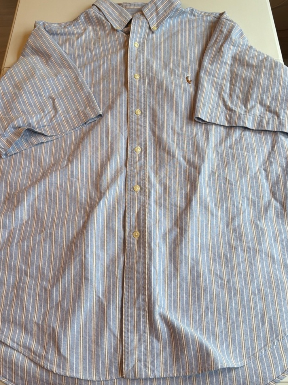 Ralph Lauren Light Blue and White Striped Short-Sleeve Button-Down Shirt